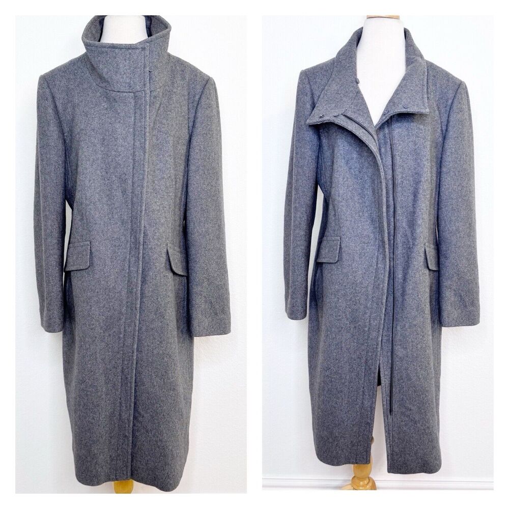 Vince Camuto Front Coat Gray Womens LARGE Classic Wool Blend *Fur Trim Missing*